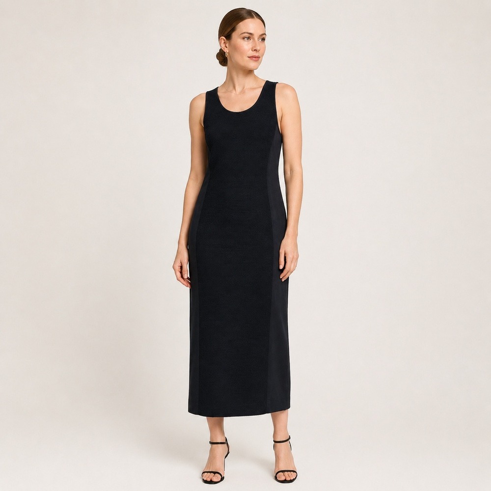 Diane von Furstenberg Midi Dress Textured Knit Sleeveless WomensDark Navy 12 Zip